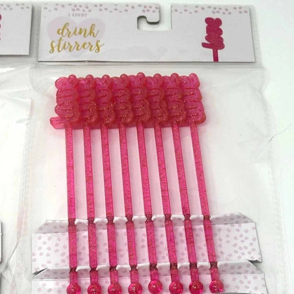 Hot Pink Love Glitter Drink Stirrers Swizzlers  2 Packs Valentine Bar Cart Decor